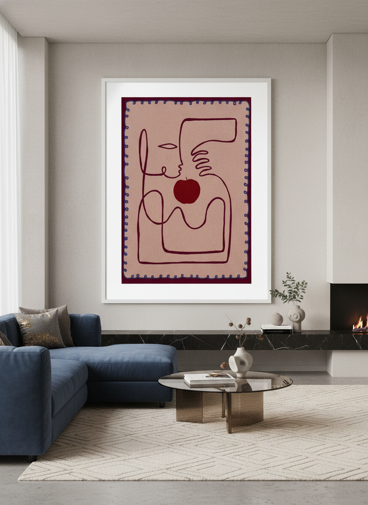 Monumental artwork centred on a feature wall in a luxe interior