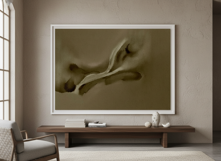 Monumental artwork centred on a feature wall in a luxe interior