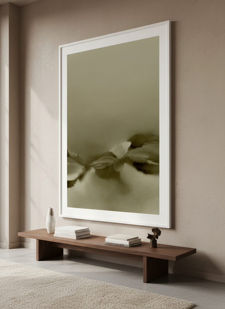 Monumental artwork centred on a feature wall in a luxe interior