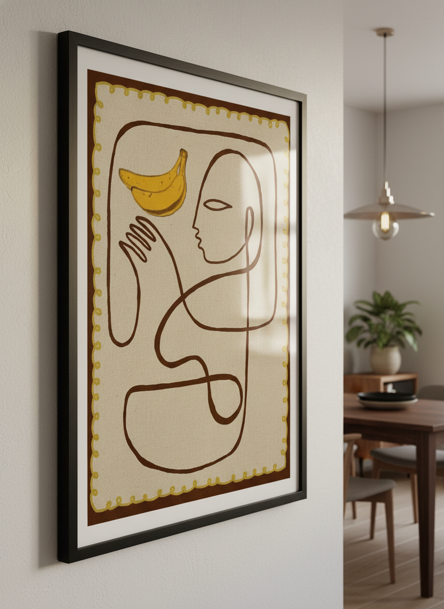 Wall art styled above a dining table in a contemporary home