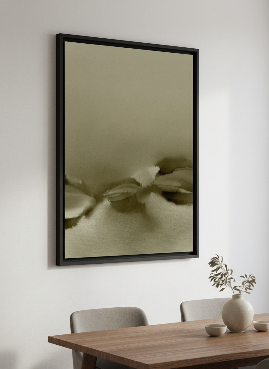 Wall art styled above a dining table in a contemporary home