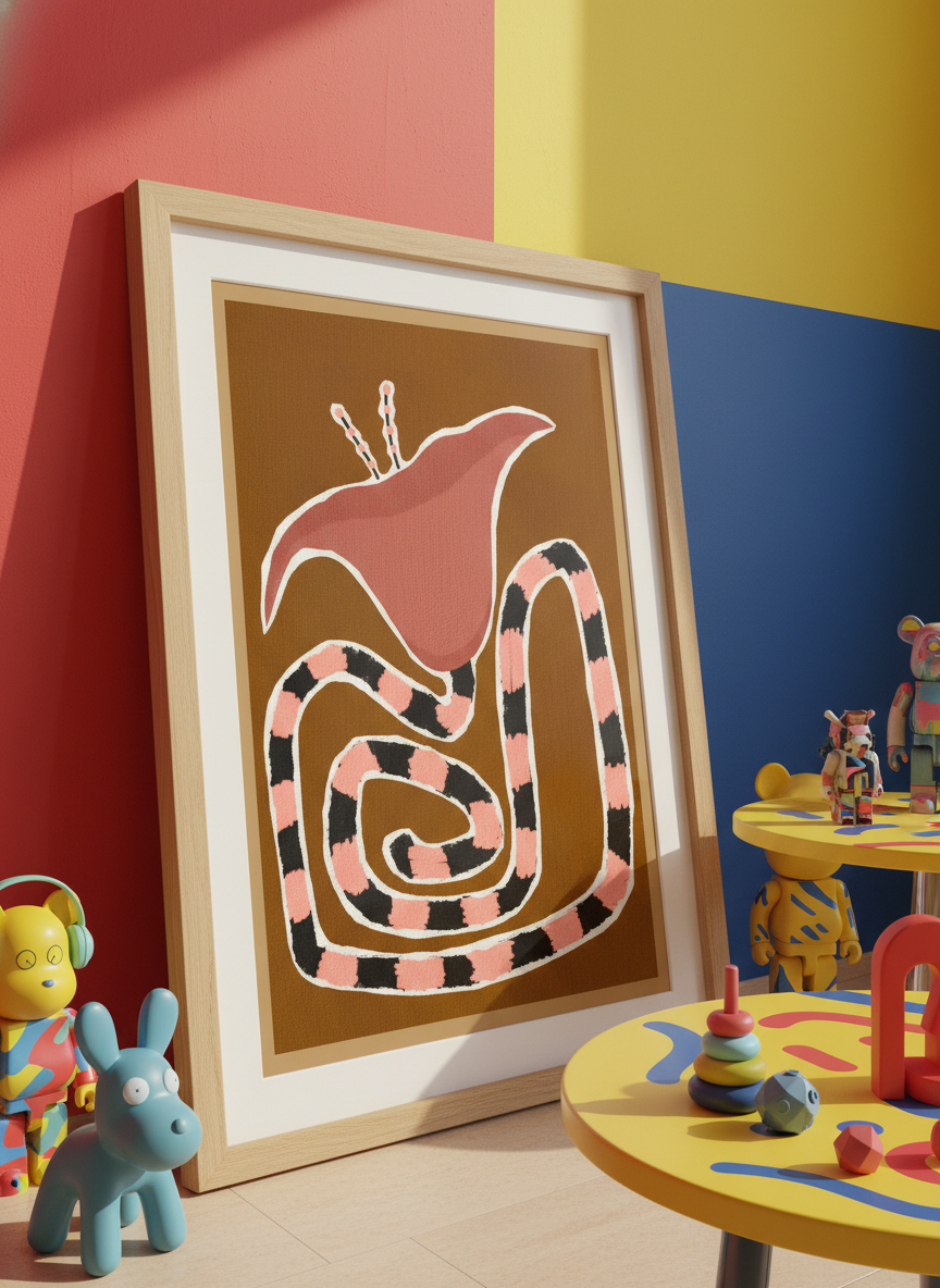 Bold wall art styled in a colourful, eclectic modern home