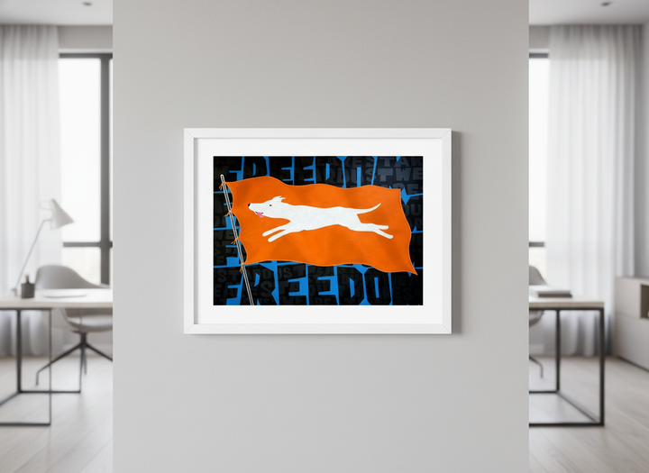 Contemporary wall art featured in a bright modern office workspace