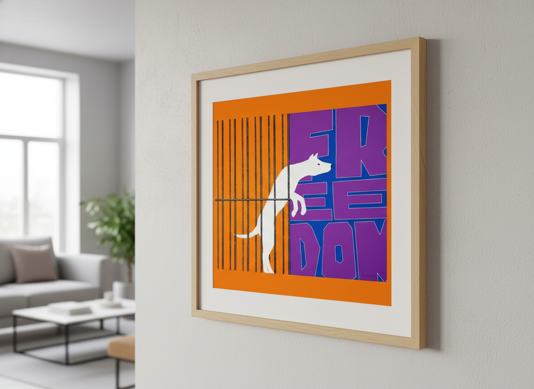 Modern wall art styled above a sofa in a neutral living room