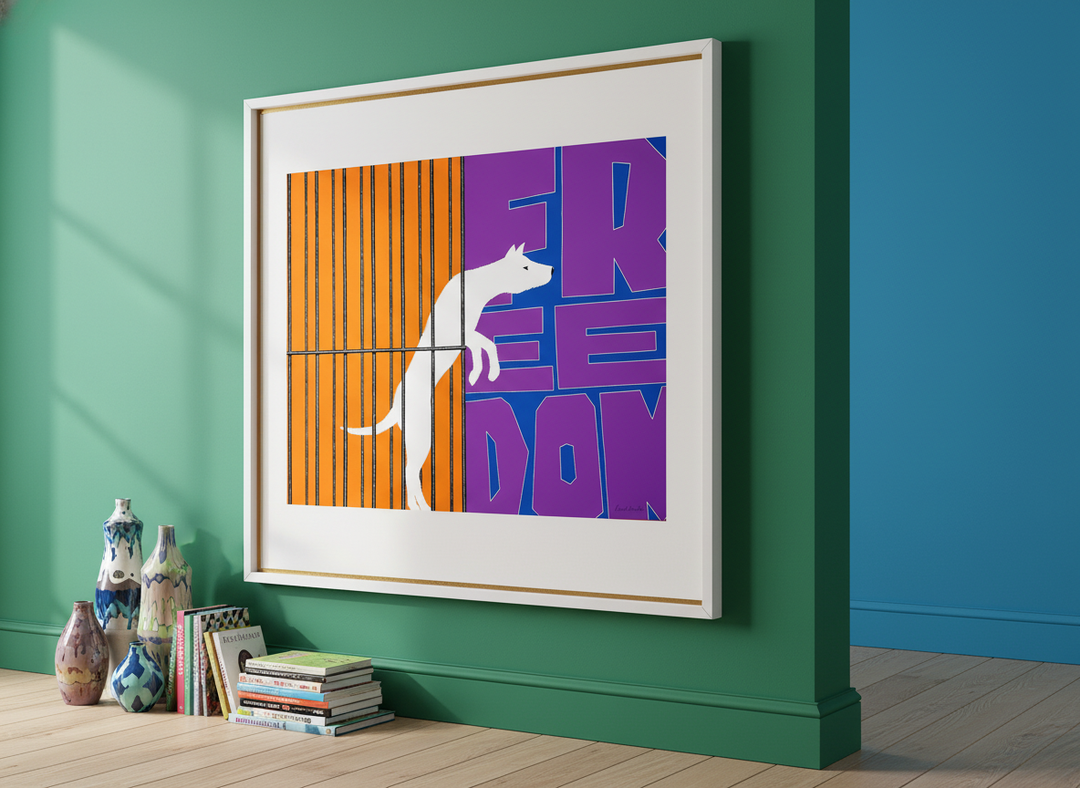 Bold wall art styled in a colourful, eclectic modern home