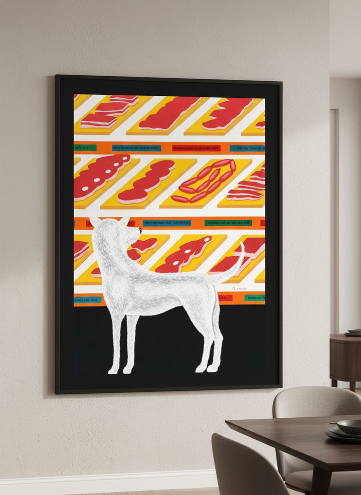 Wall art styled above a dining table in a contemporary home