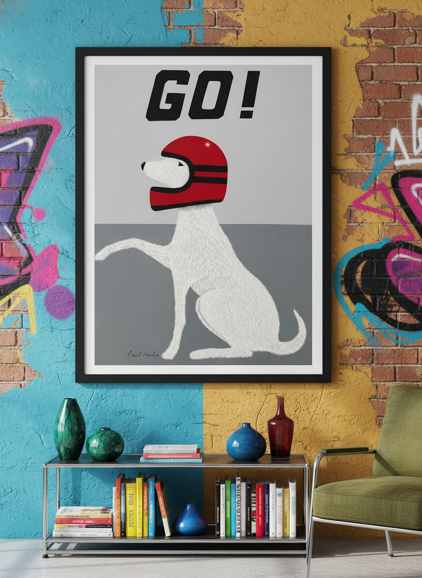Bold wall art styled in a colourful, eclectic modern home