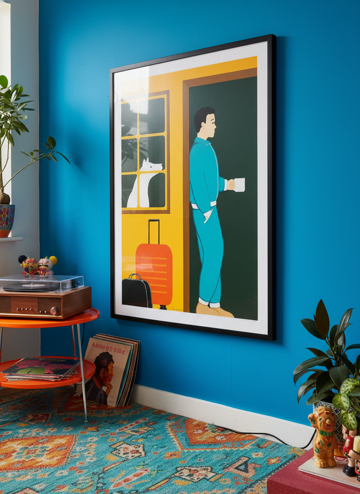 Bold wall art styled in a colourful, eclectic modern home