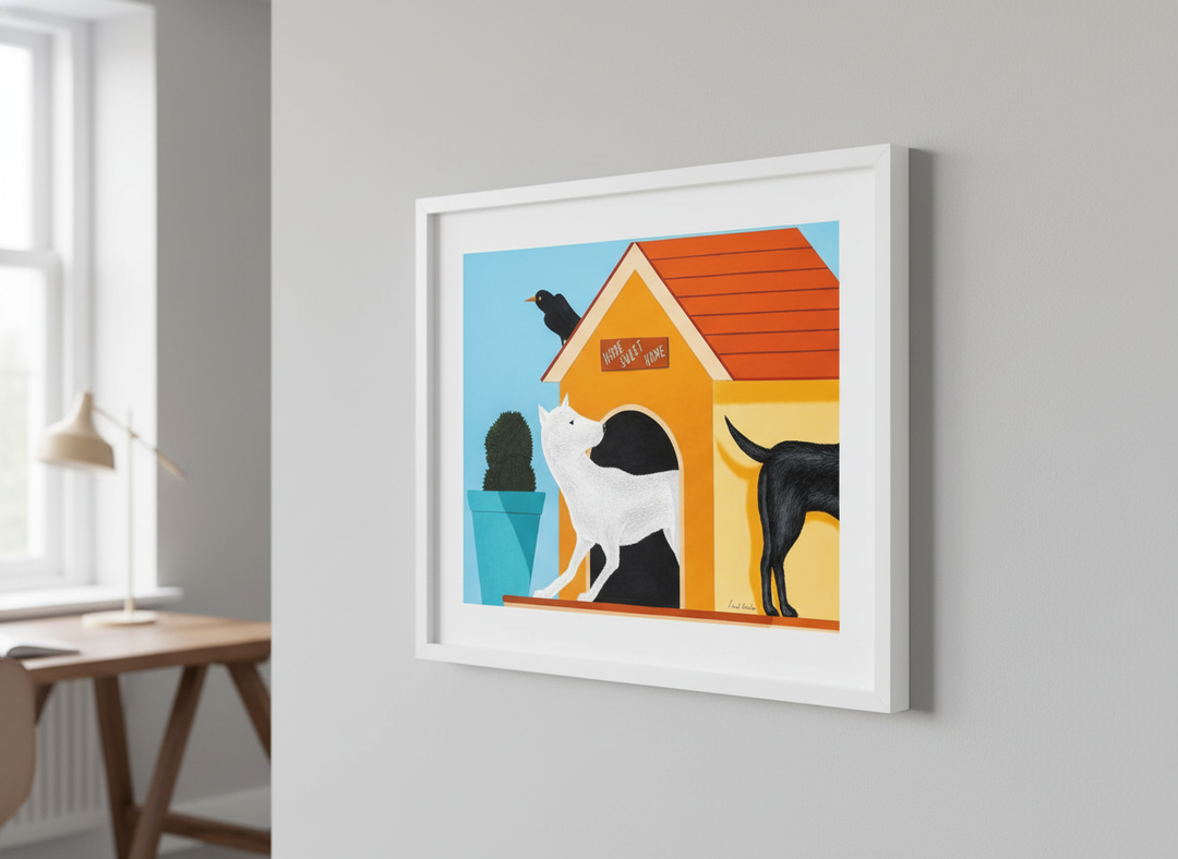 Contemporary wall art featured in a bright modern office workspace