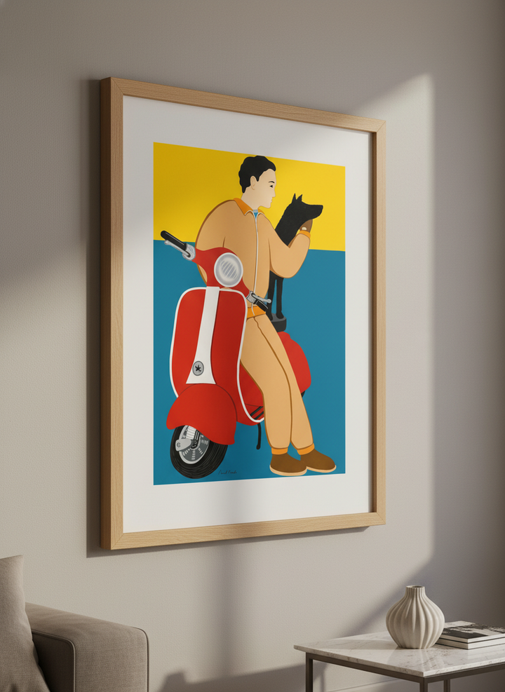 Modern wall art styled above a sofa in a neutral living room