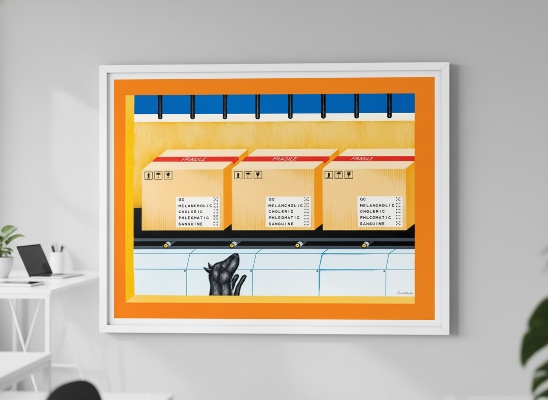 Contemporary wall art featured in a bright modern office workspace