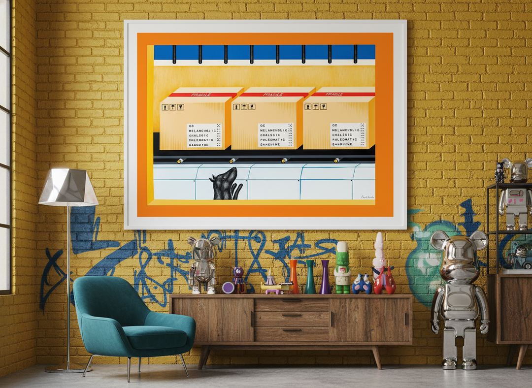 Bold wall art styled in a colourful, eclectic modern home