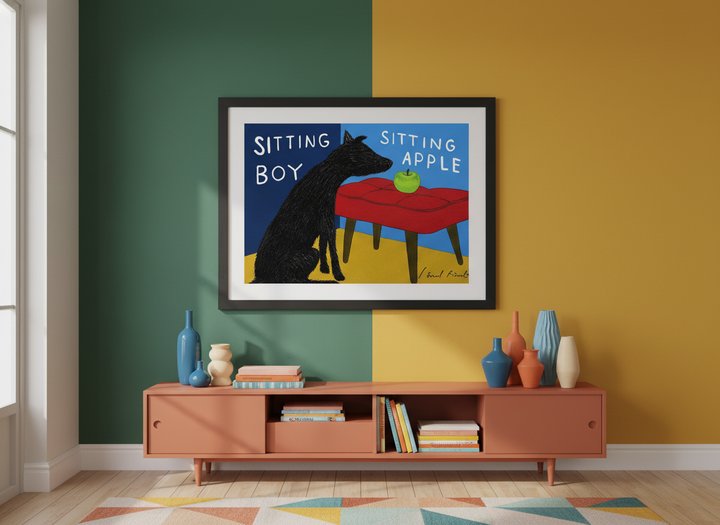 Bold wall art styled in a colourful, eclectic modern home