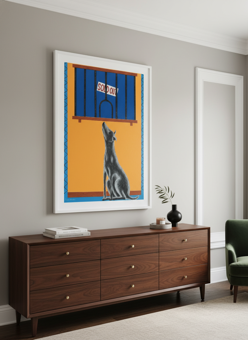 Monumental artwork centred on a feature wall in a luxe interior