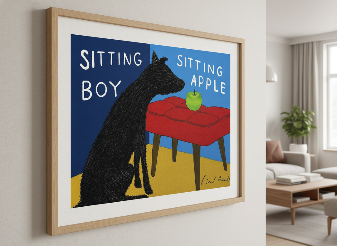 Modern wall art styled above a sofa in a neutral living room