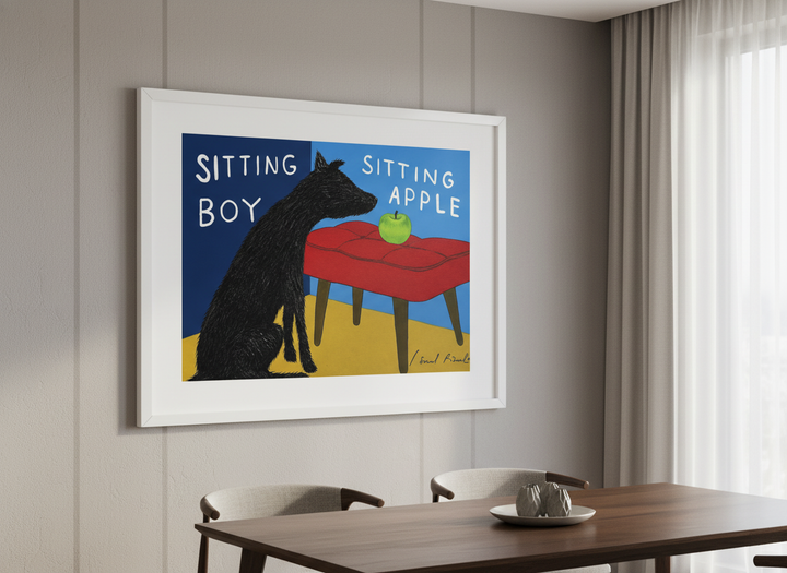 Wall art styled above a dining table in a contemporary home