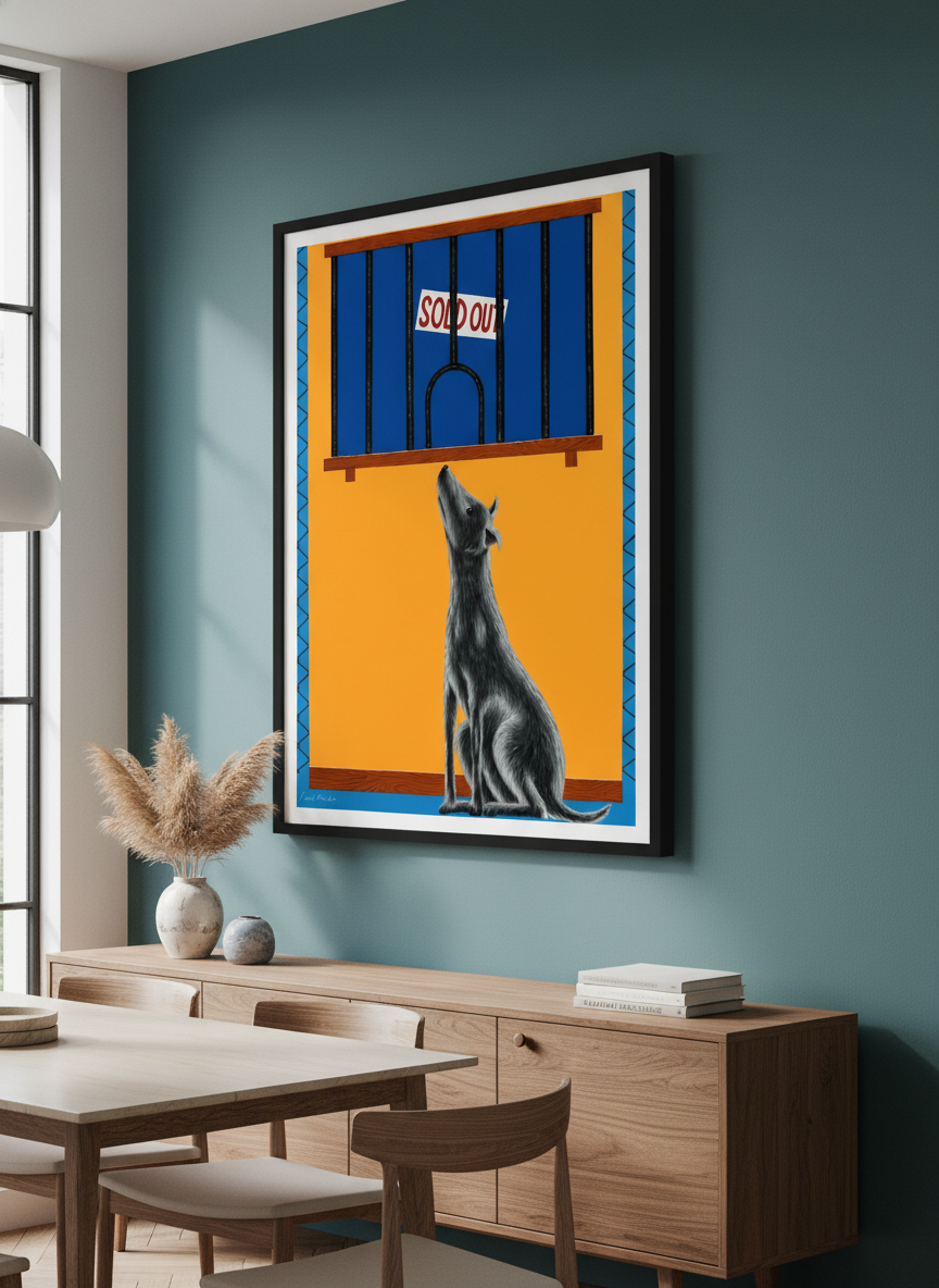 Wall art styled above a dining table in a contemporary home