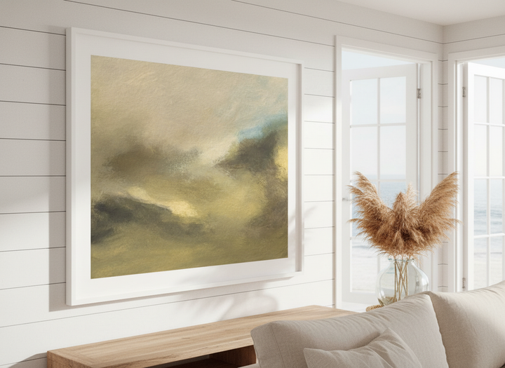 Neutral wall art displayed in a sunny coastal beach house