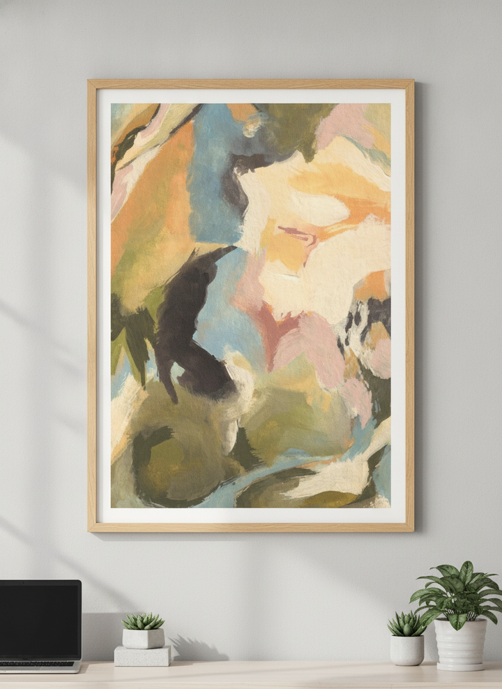 Contemporary wall art featured in a bright modern office workspace