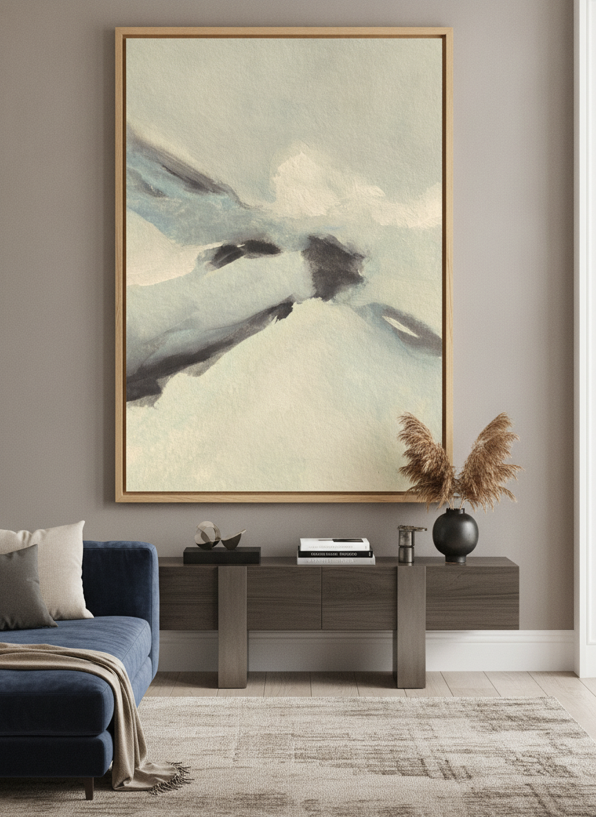 Monumental artwork centred on a feature wall in a luxe interior