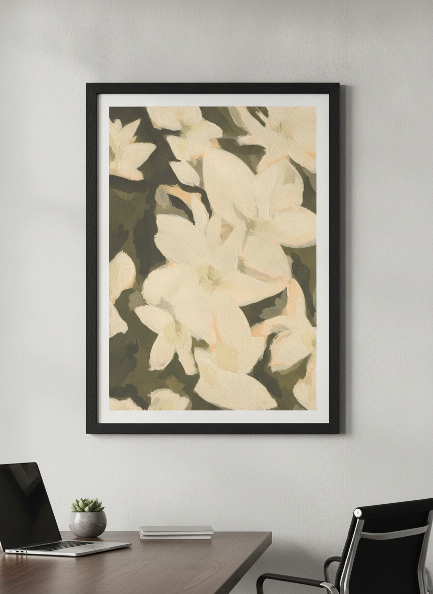 Contemporary wall art featured in a bright modern office workspace