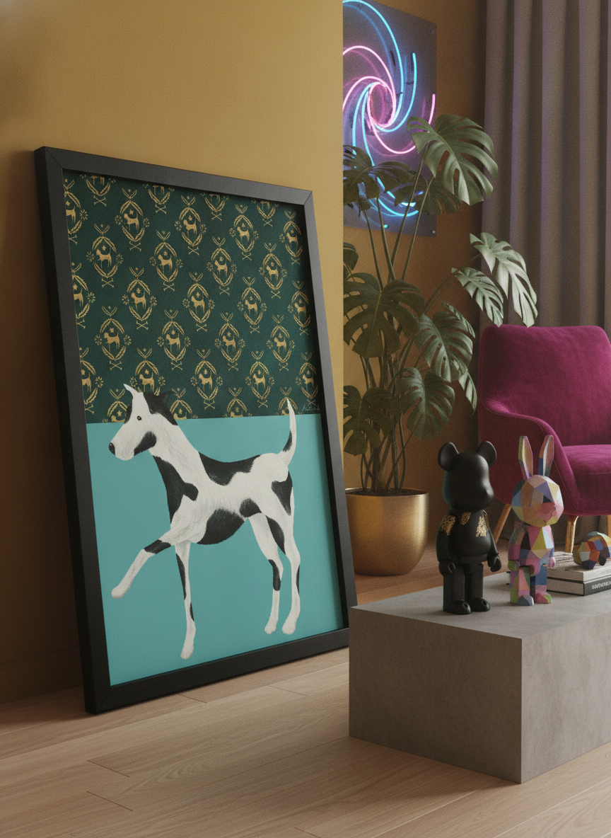 Bold wall art styled in a colourful, eclectic modern home