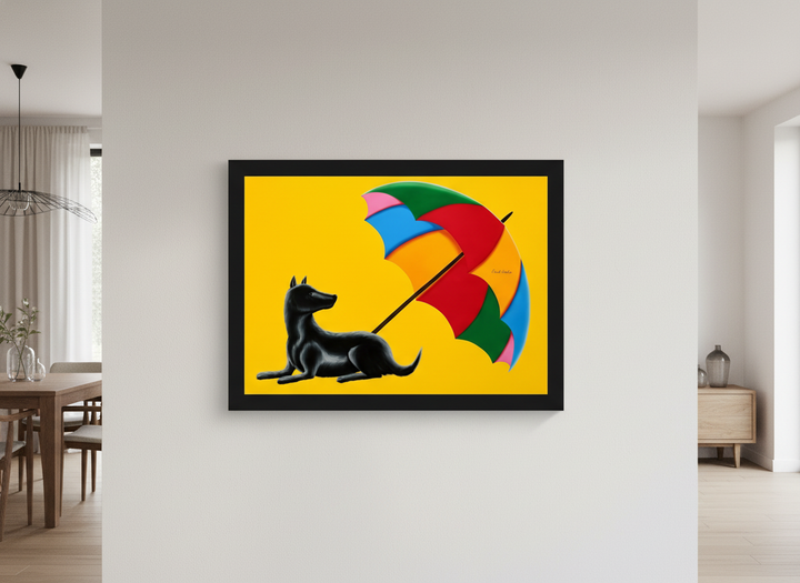 Wall art styled above a dining table in a contemporary home