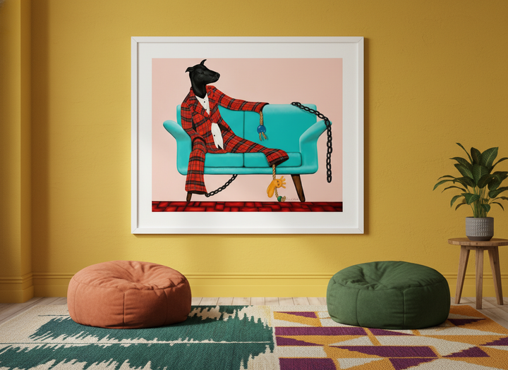 Bold wall art styled in a colourful, eclectic modern home