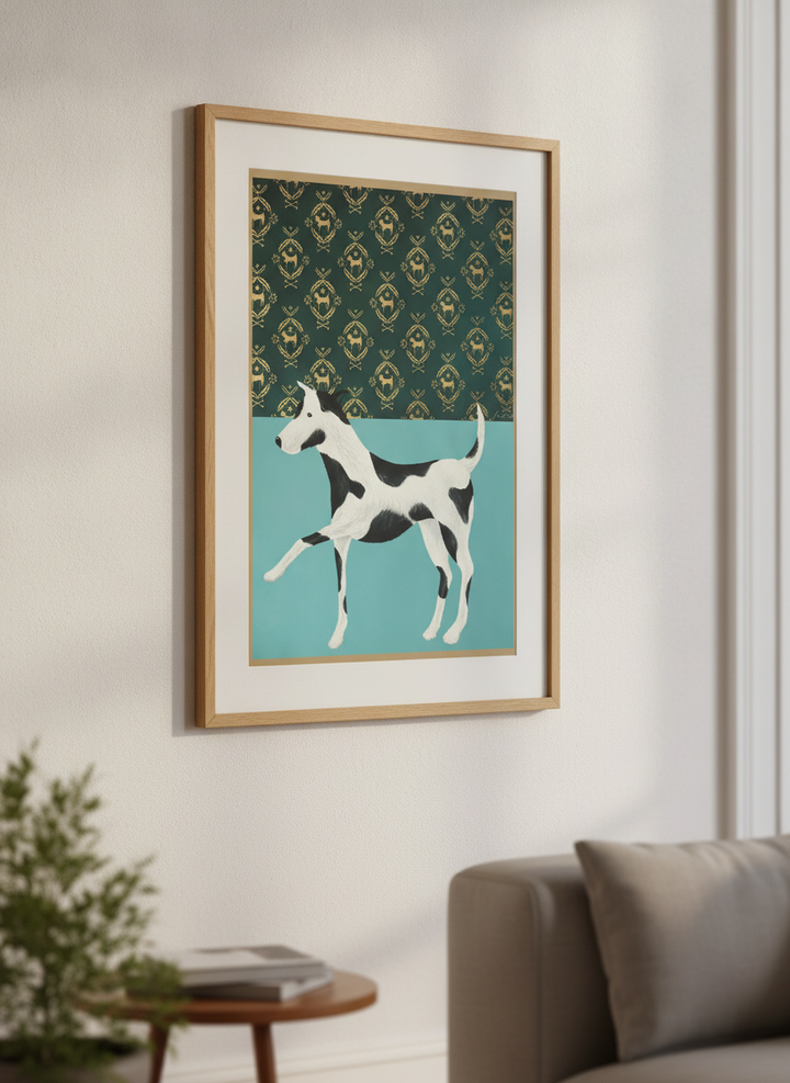 Modern wall art styled above a sofa in a neutral living room