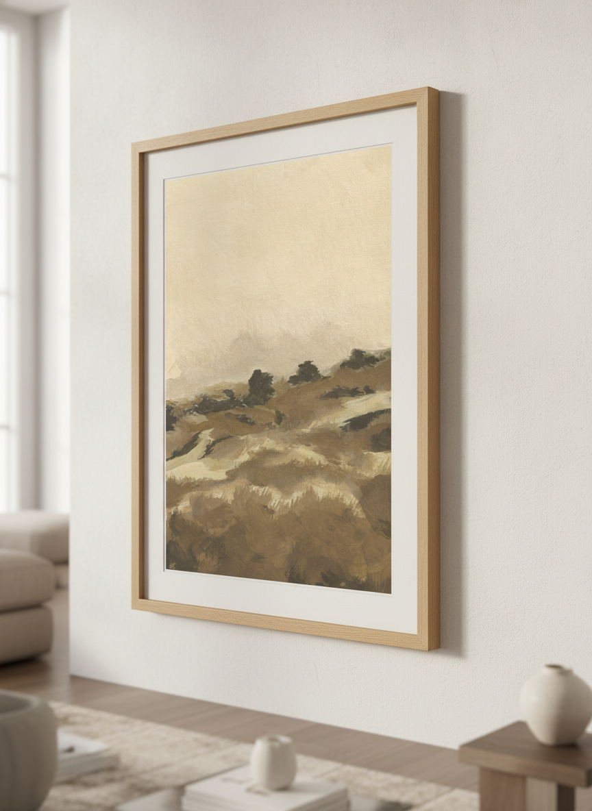 Modern wall art styled above a sofa in a neutral living room
