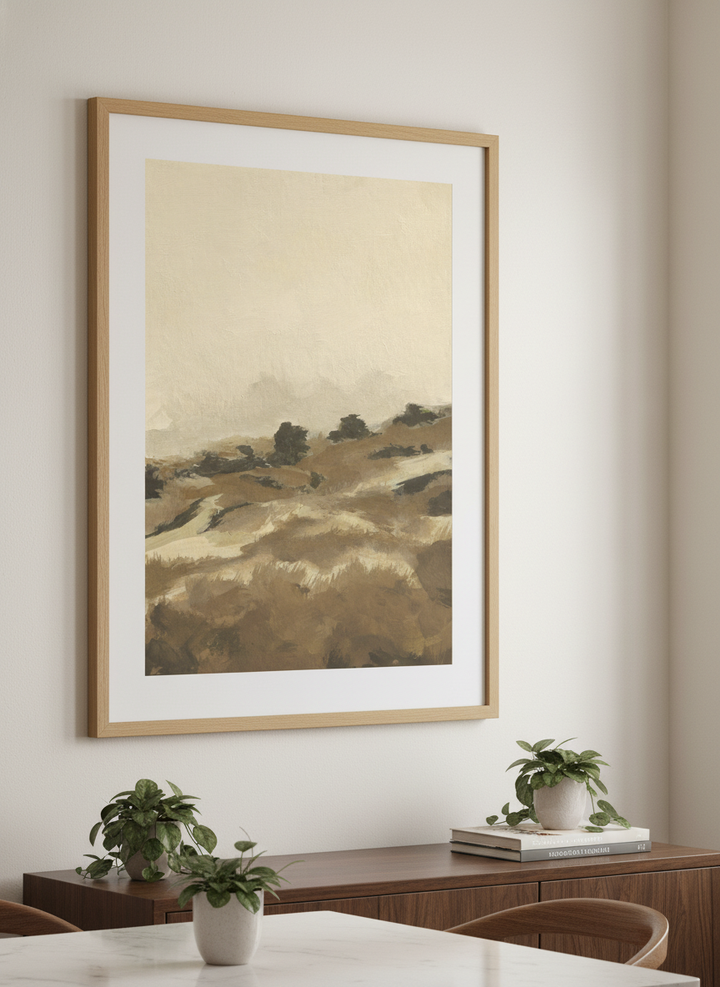 Wall art styled above a dining table in a contemporary home