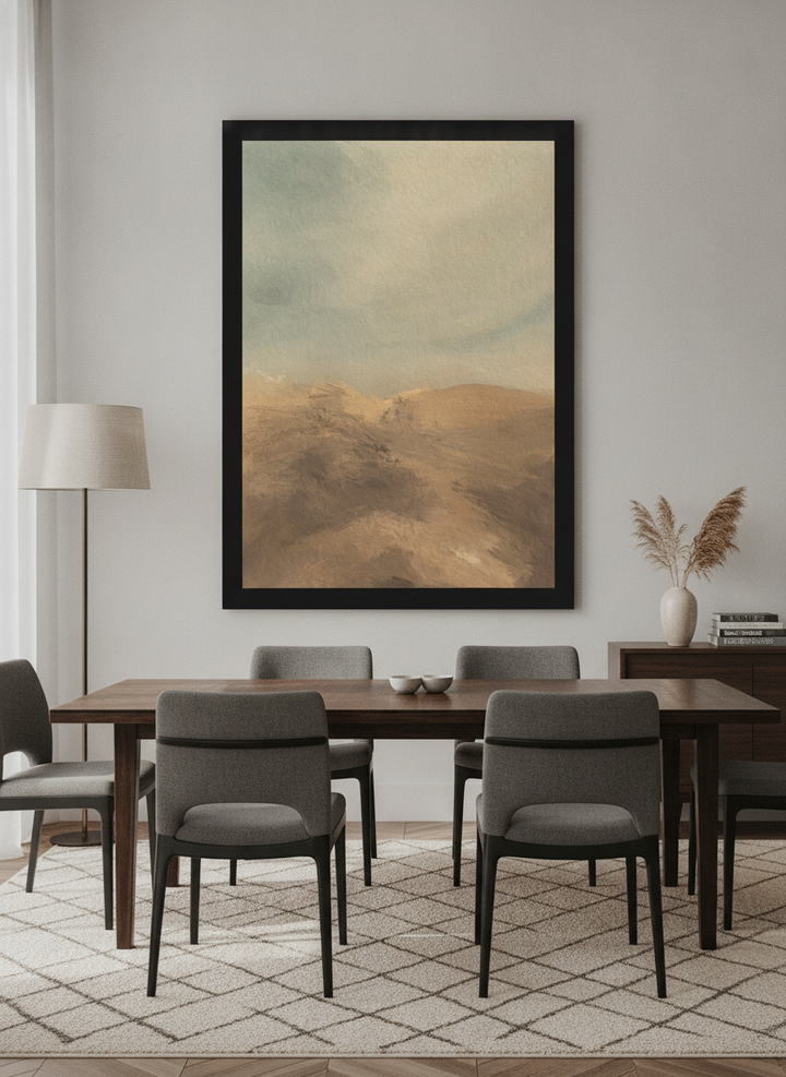 Monumental artwork centred on a feature wall in a luxe interior