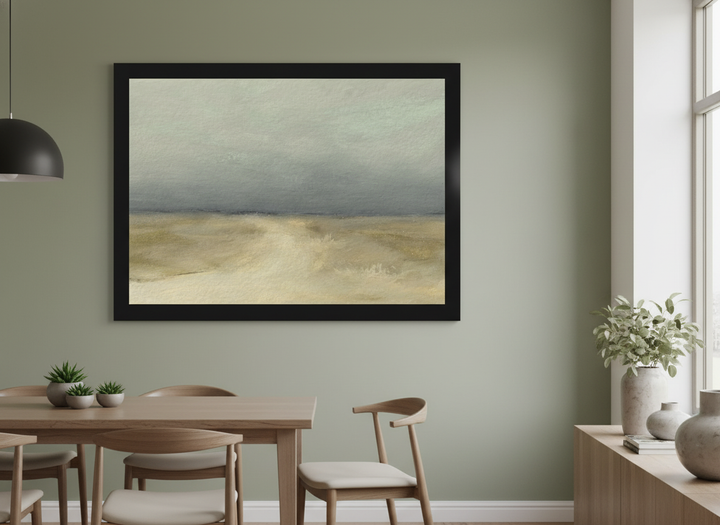 Wall art styled above a dining table in a contemporary home