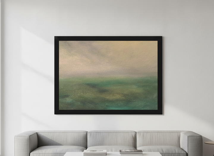 Modern wall art styled above a sofa in a neutral living room
