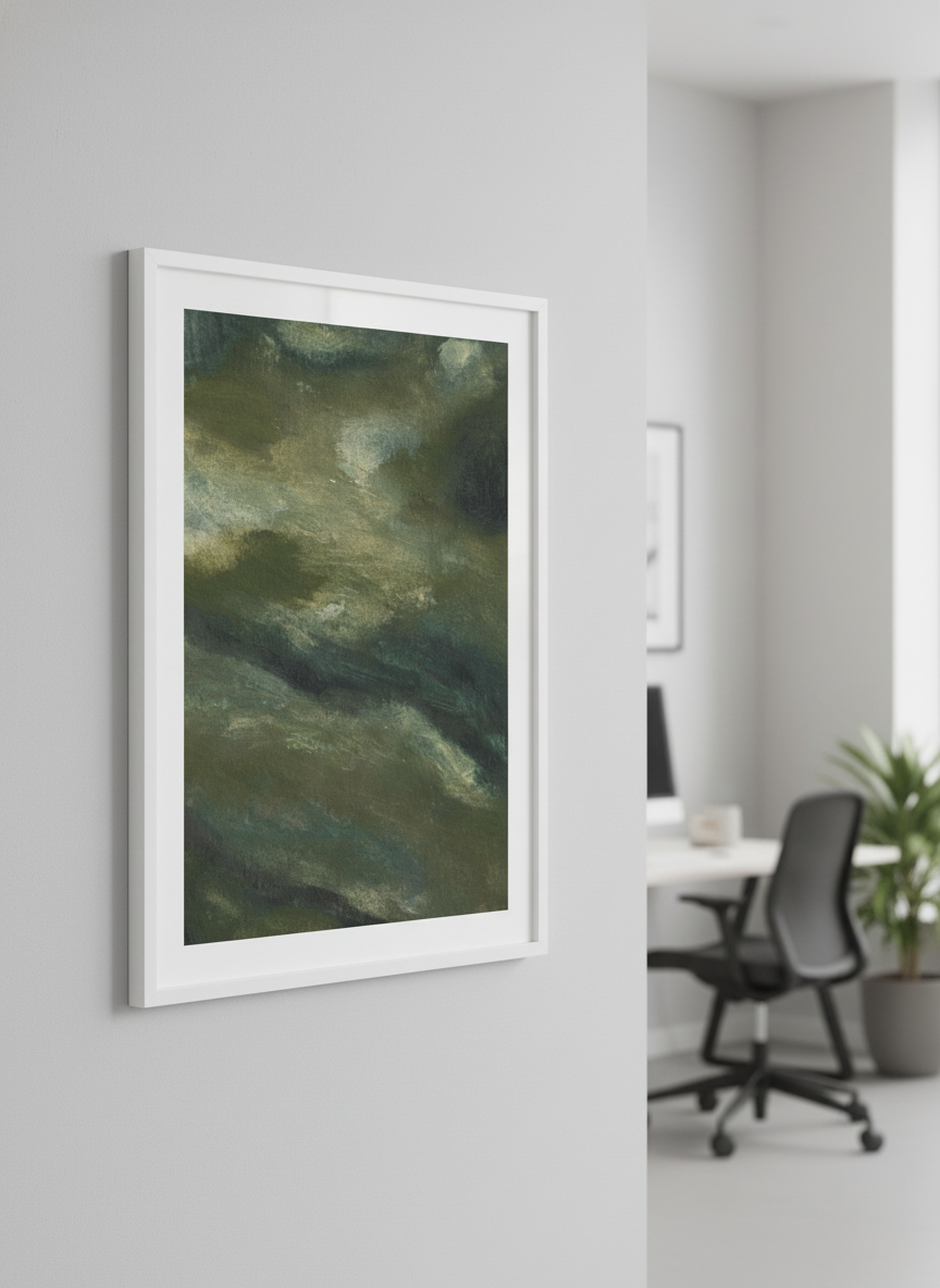 Contemporary wall art featured in a bright modern office workspace