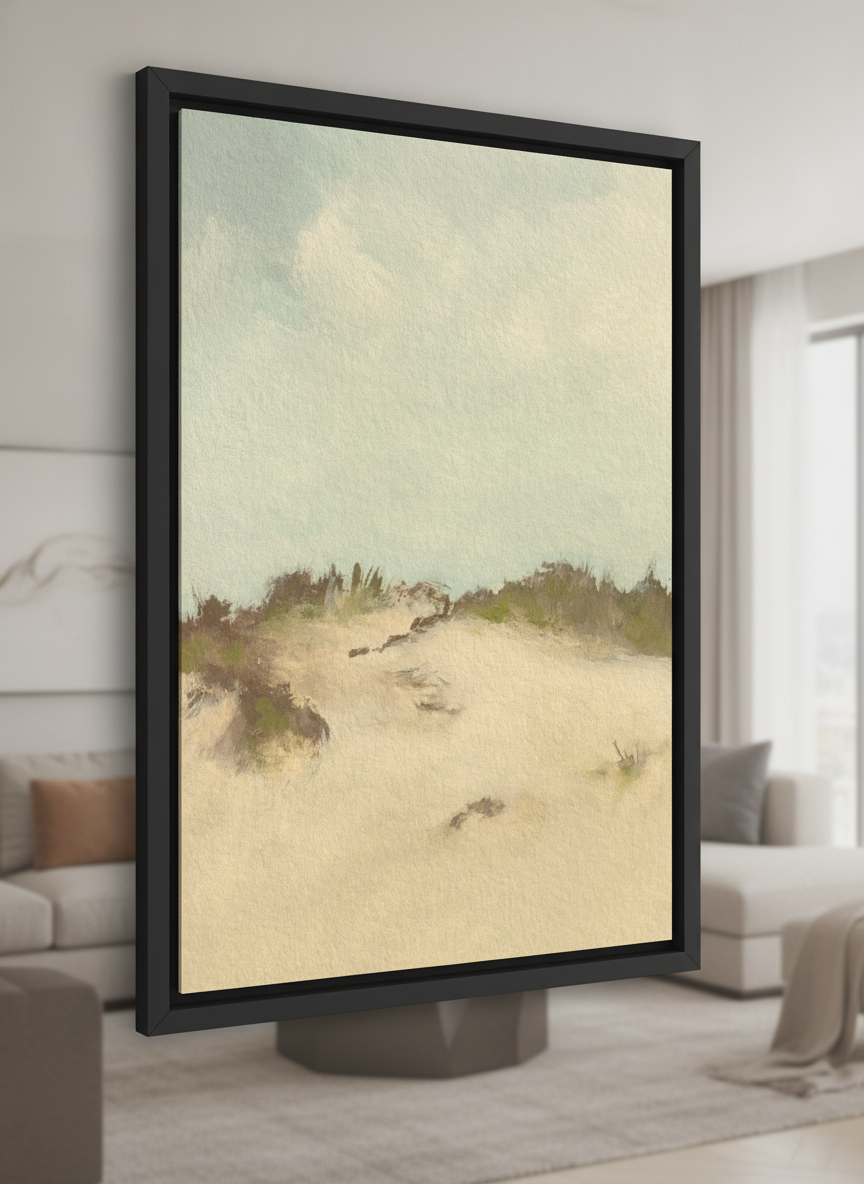 Modern wall art styled above a sofa in a neutral living room