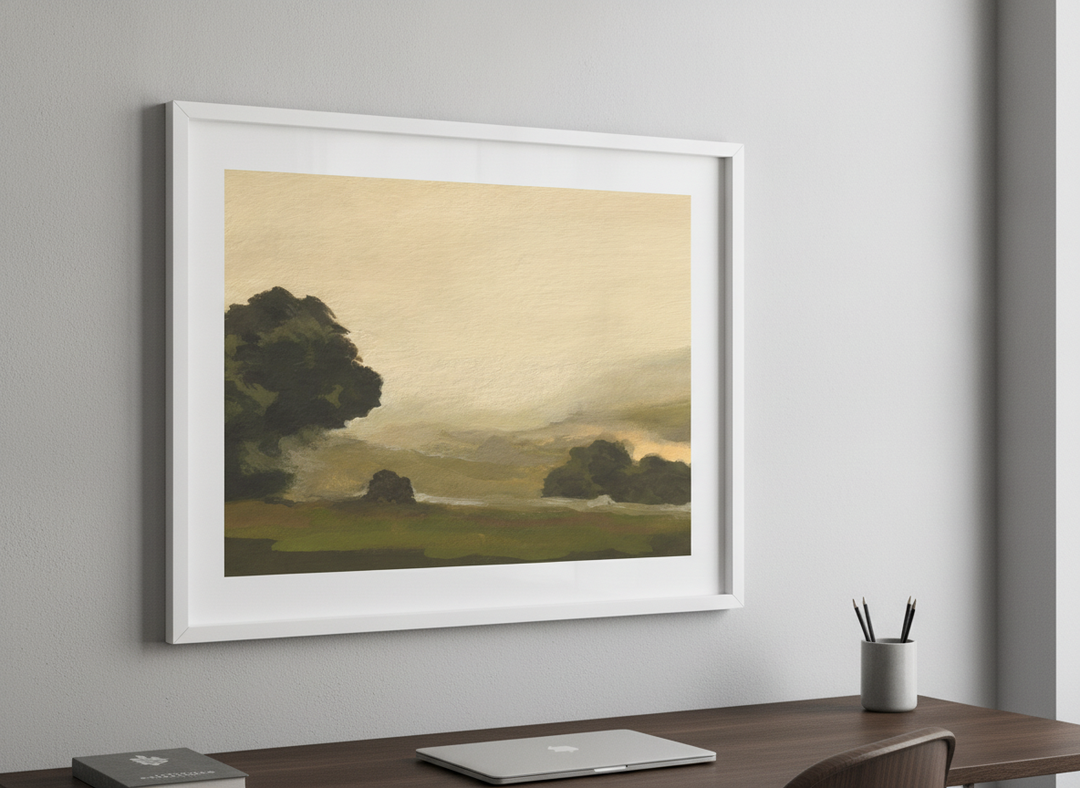 Contemporary wall art featured in a bright modern office workspace
