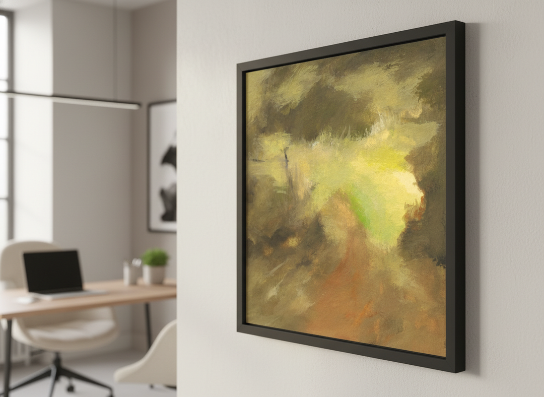 Contemporary wall art featured in a bright modern office workspace