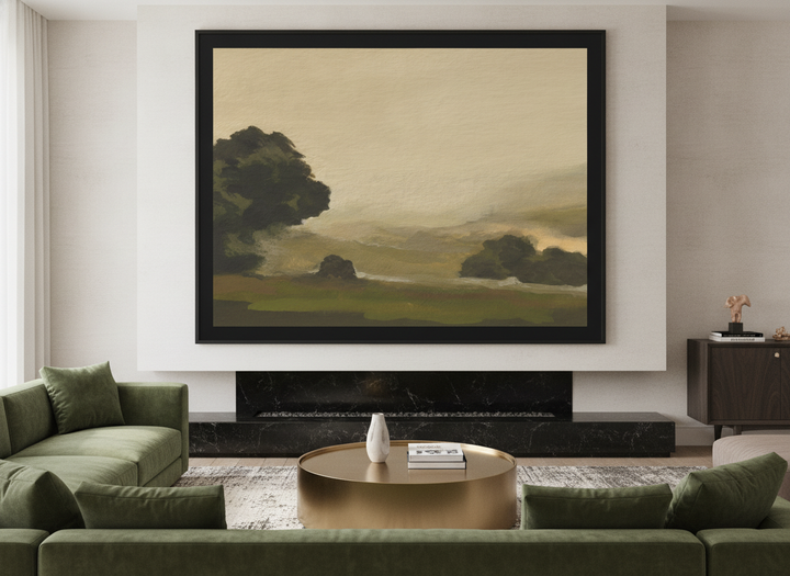 Monumental artwork centred on a feature wall in a luxe interior