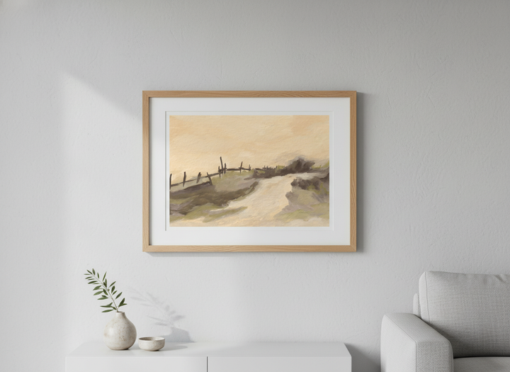 Modern wall art styled above a sofa in a neutral living room