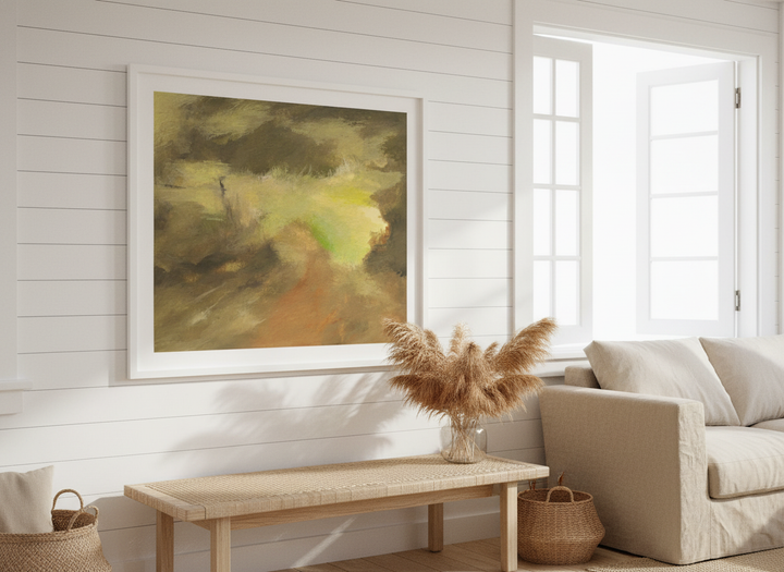 Neutral wall art displayed in a sunny coastal beach house