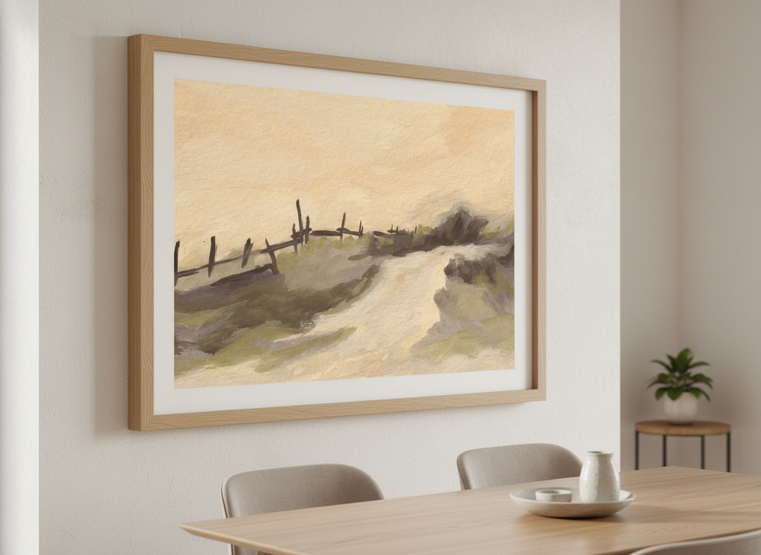 Wall art styled above a dining table in a contemporary home