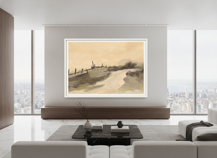 Monumental artwork centred on a feature wall in a luxe interior