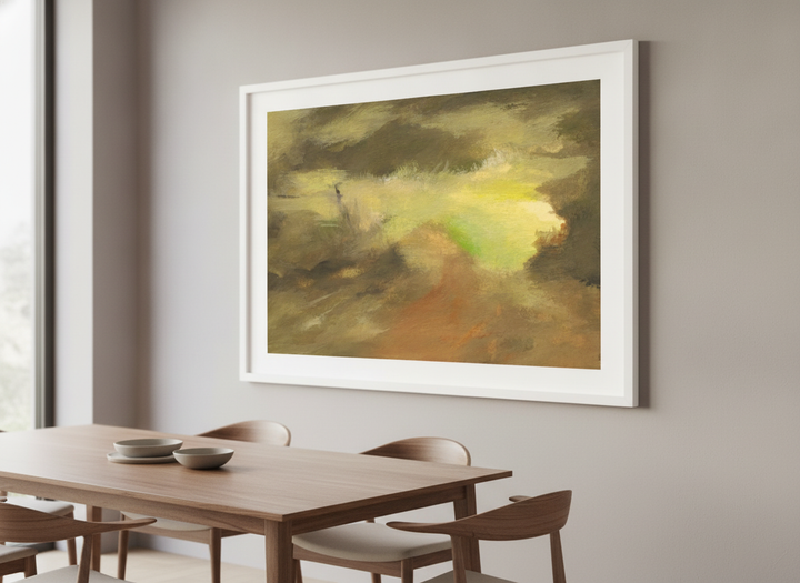 Wall art styled above a dining table in a contemporary home