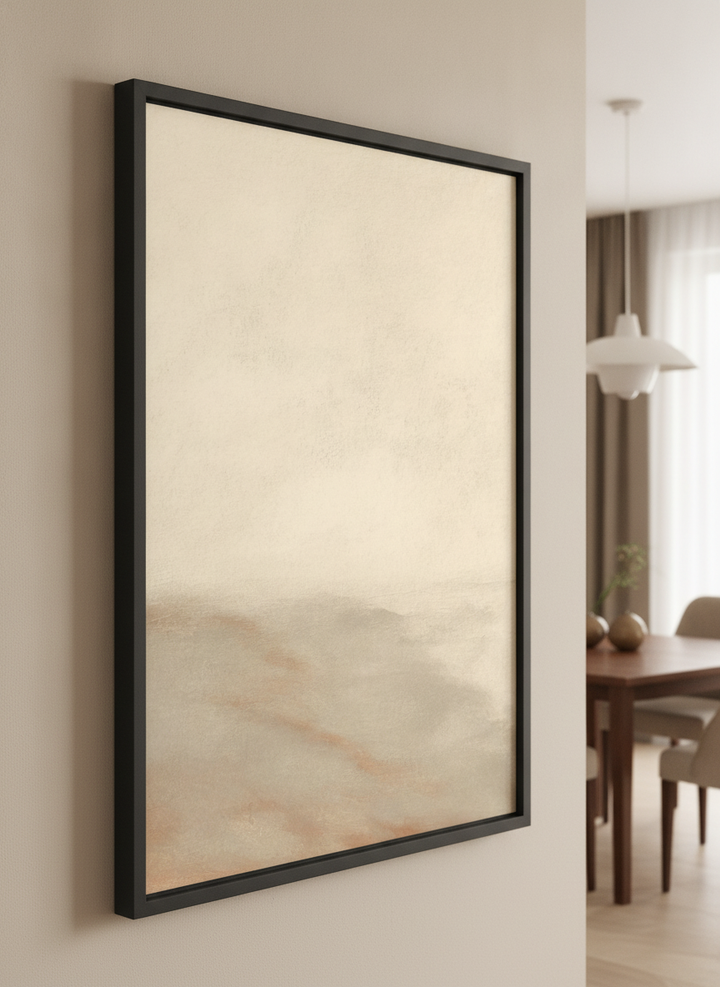 Wall art styled above a dining table in a contemporary home