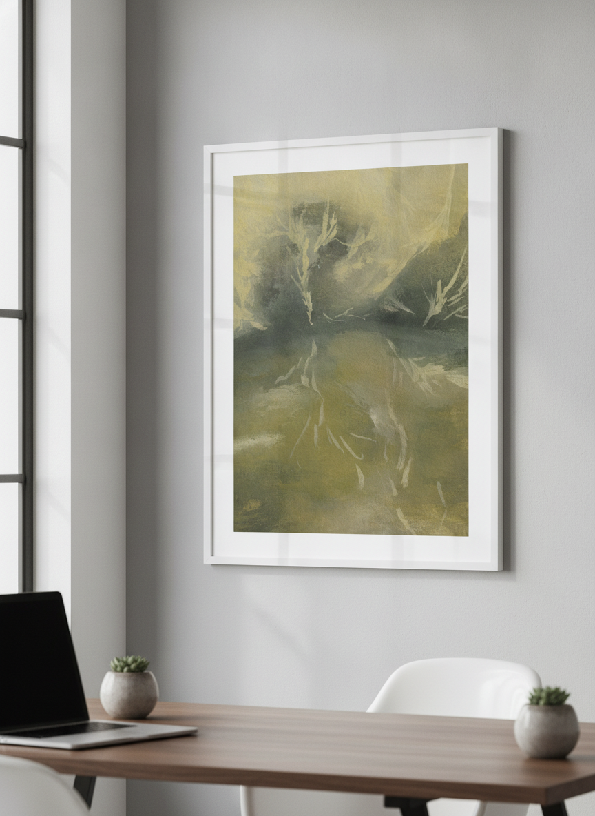 Contemporary wall art featured in a bright modern office workspace