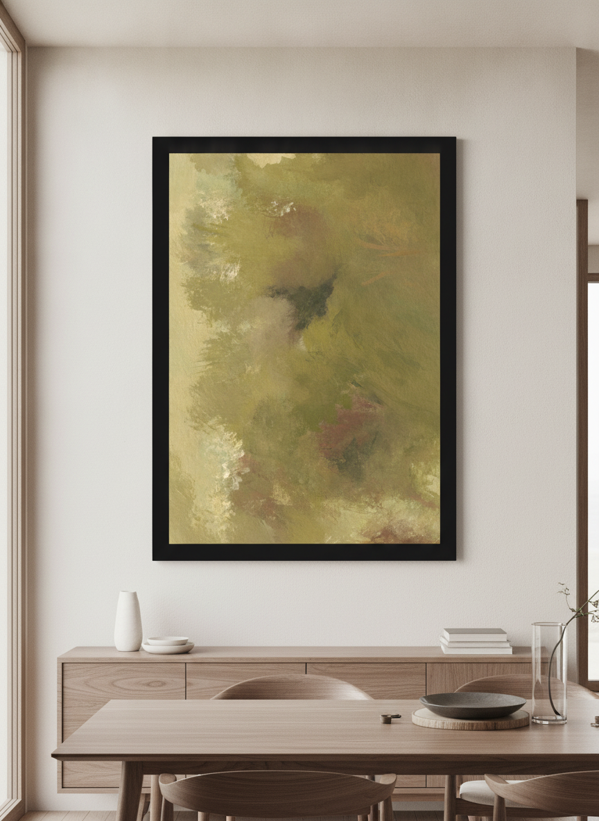 Wall art styled above a dining table in a contemporary home