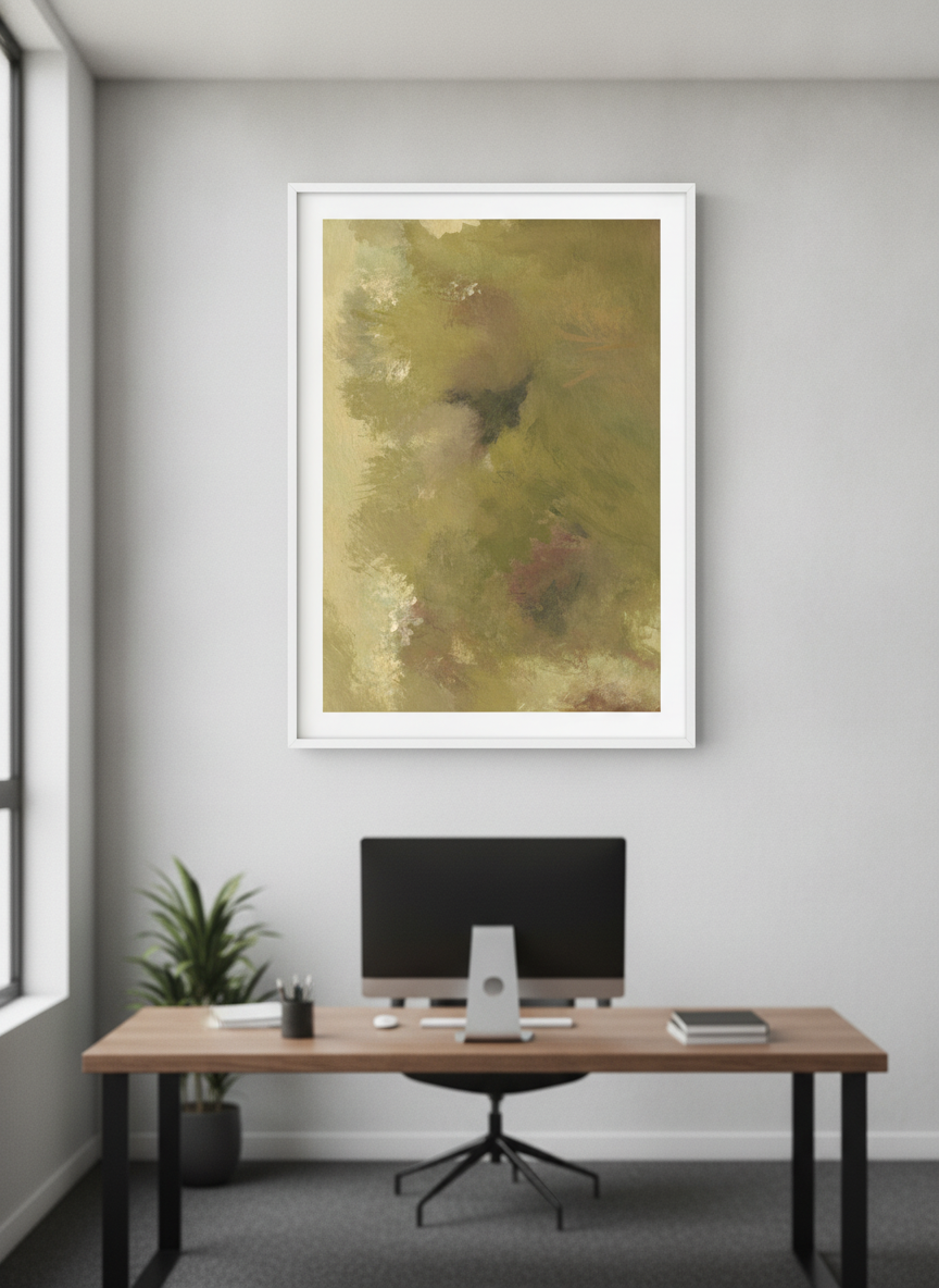 Contemporary wall art featured in a bright modern office workspace