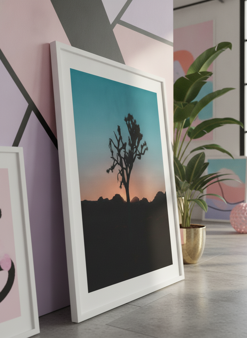 Bold wall art styled in a colourful, eclectic modern home