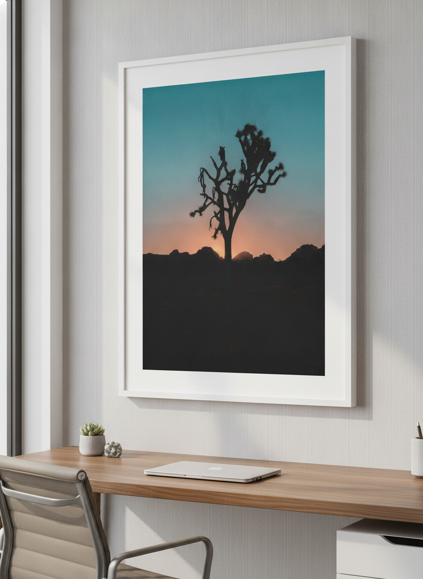 Contemporary wall art featured in a bright modern office workspace